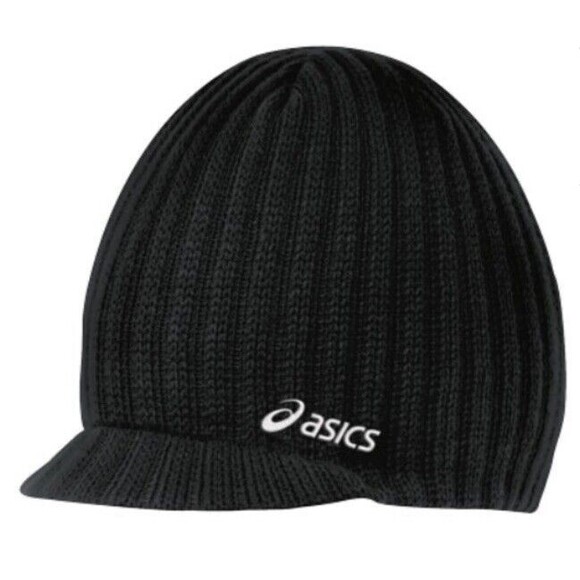 ASICS Black Visor Winter Beanie Knit Cap with Bill - Picture 1 of 4